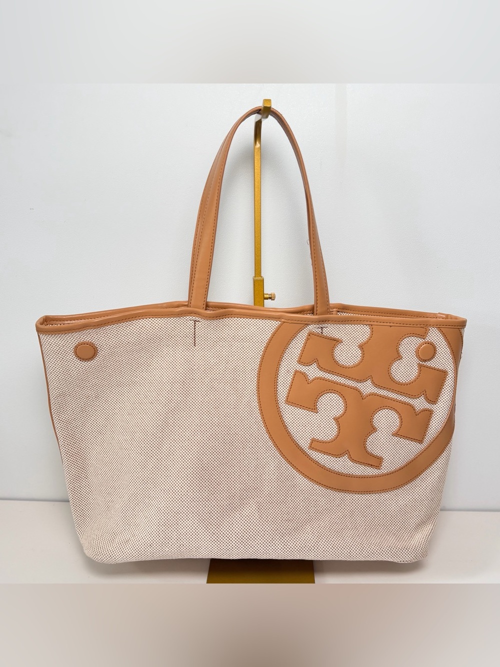 Tory Burch  Lonnie Canvas Tote - Natural Vachetta Leather Trim Large Summer